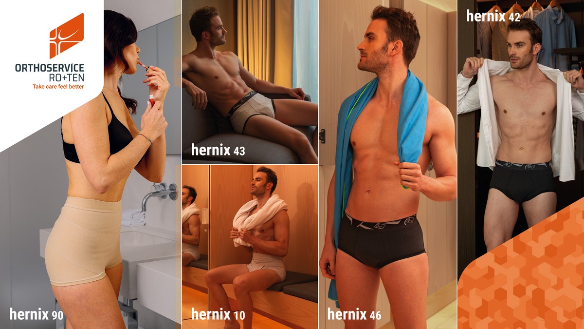 >Hernix: the full range  of hernia support  and containment  briefs 