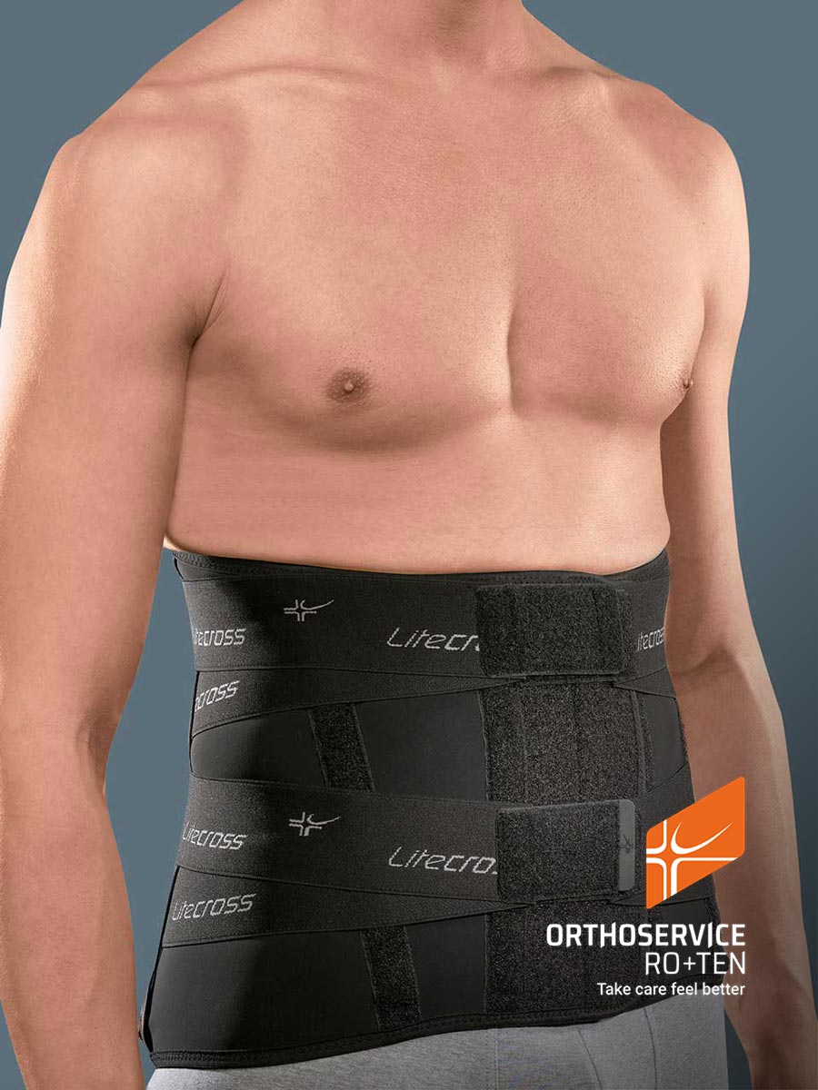 LITECROSS91 - High elastic orthosis with rigid and thermoformable pads to stabilize the lumbar rachis and relieve pressure