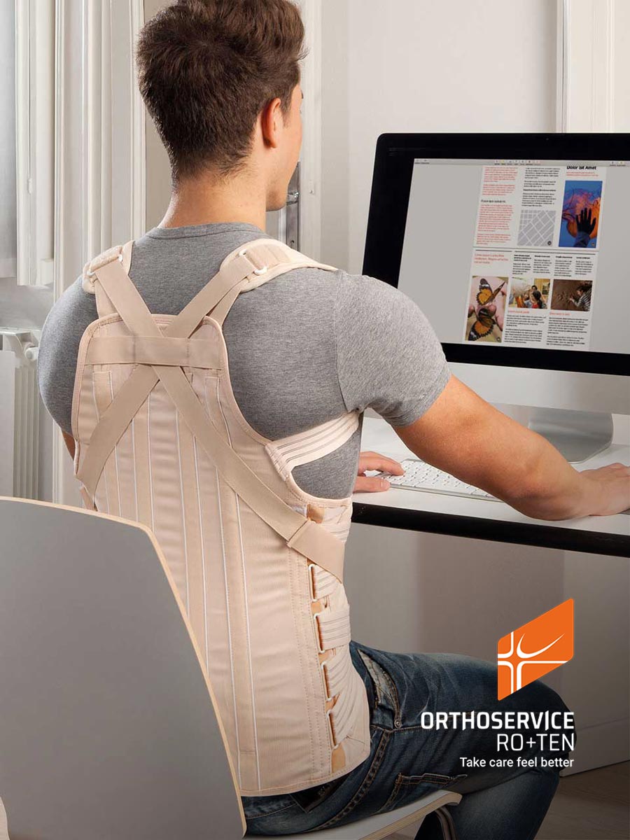 SAT70 - Orthosis with anterior-posterior traction for stabilising and supporting the dorso-lumbar rachis, with a rigid frame