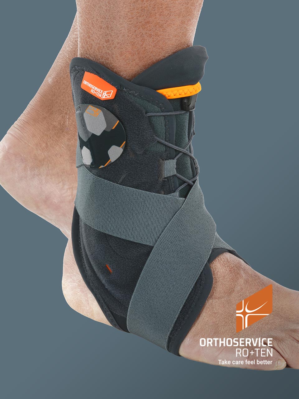 ankle brace with steel stays and figure-8 elastic straps 