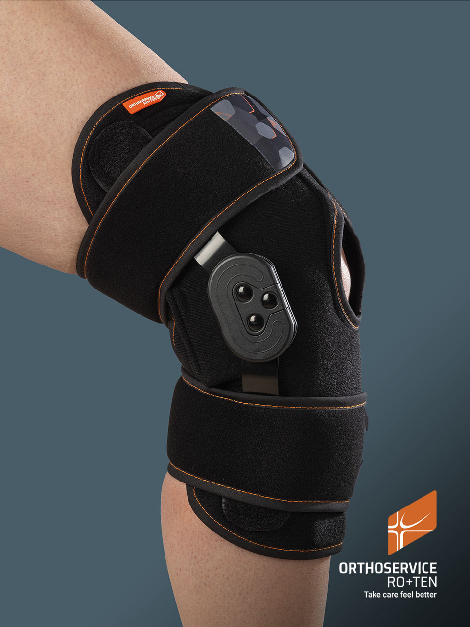 GenuPOLAR PRO - Knee brace with polycentric hinged rods for F-E control and accessories for compression and  cold therapy