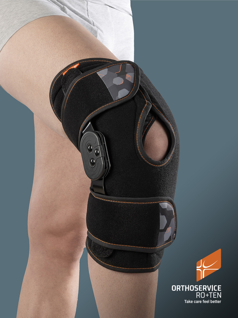 GenuPOLAR PRO - Knee brace with polycentric hinged rods for F-E control and accessories for compression and  cold therapy