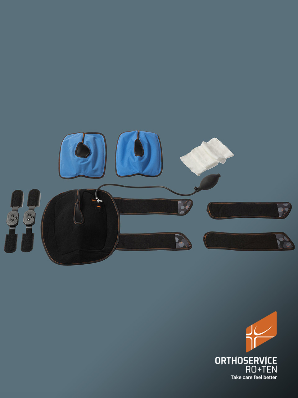 GenuPOLAR PRO - Knee brace with polycentric hinged rods for F-E control and accessories for compression and  cold therapy